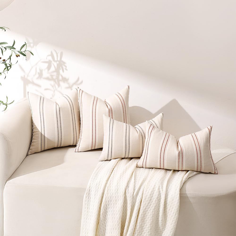 Fall Rust Terracotta Throw Pillow Covers 18x18 Stripe Pillow Covers