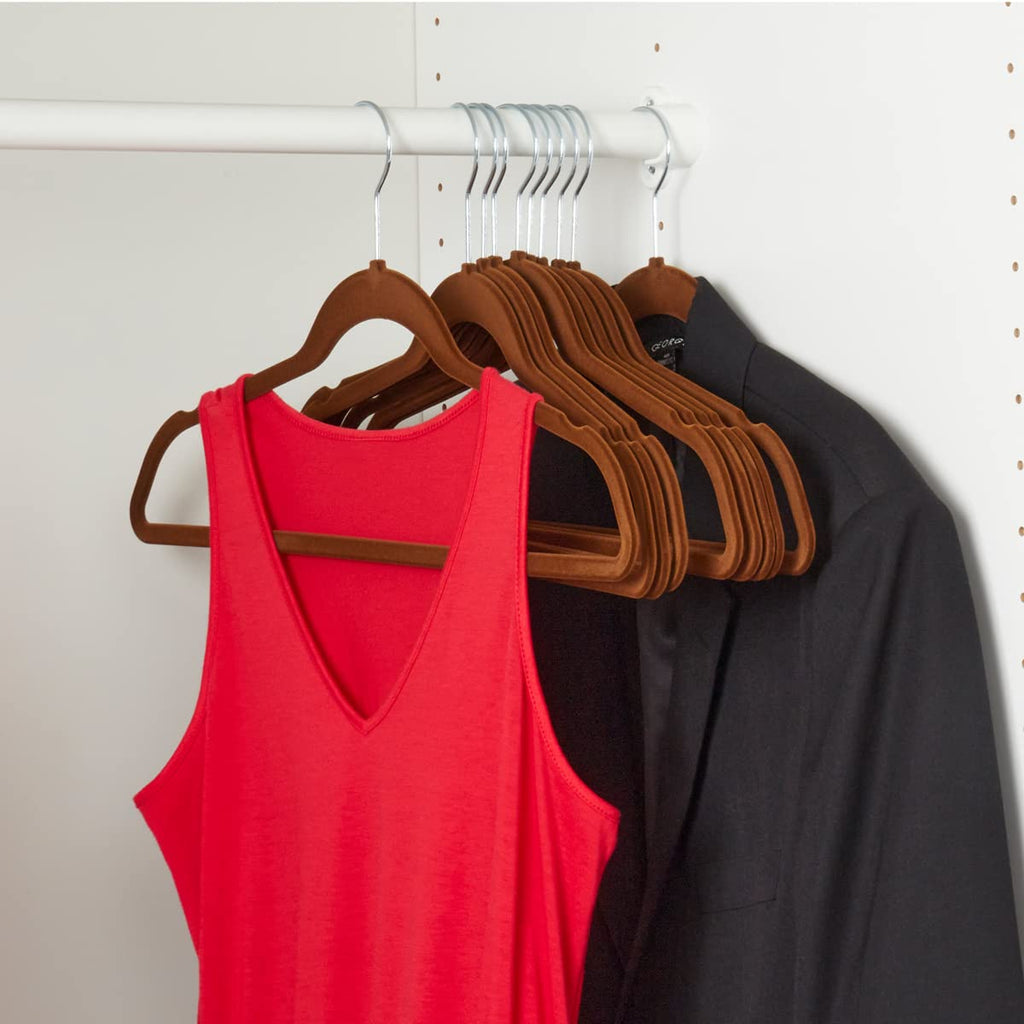 Velvet Clothes Hangers (Pack of 10), Brown, by | Felt Hangers for Tops, Jackets, Dresses, and Pants | Contoured