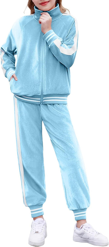 Girls 2 Piece Outfits Velour Tracksuit Fall Winter Sweatsuits Set
