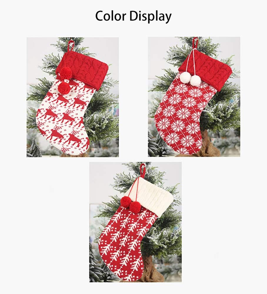 S 16 Inches Knit Knitted Stockings Rustic Ornament Set for Family Holiday Xmas Party Decorations (Knitted - Set of 3