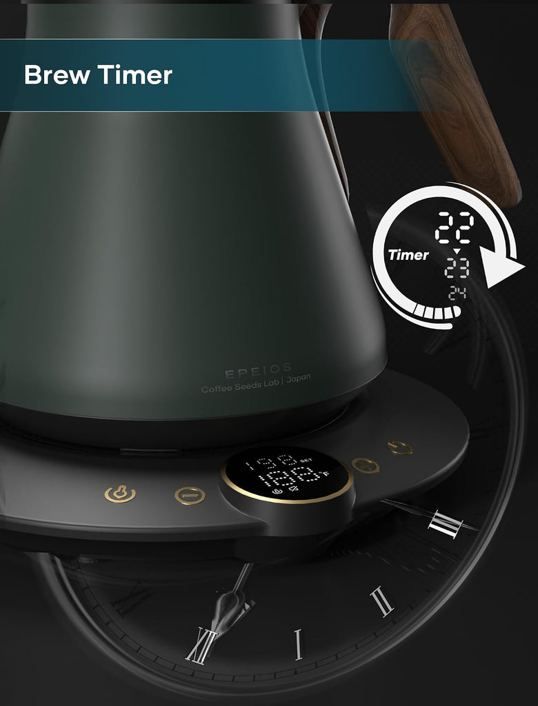 Gooseneck Electric Kettle with ±1°F Temperature Control 0.9 Liter | 1500W Quick Heating, Stainless Steel Inner, Pour