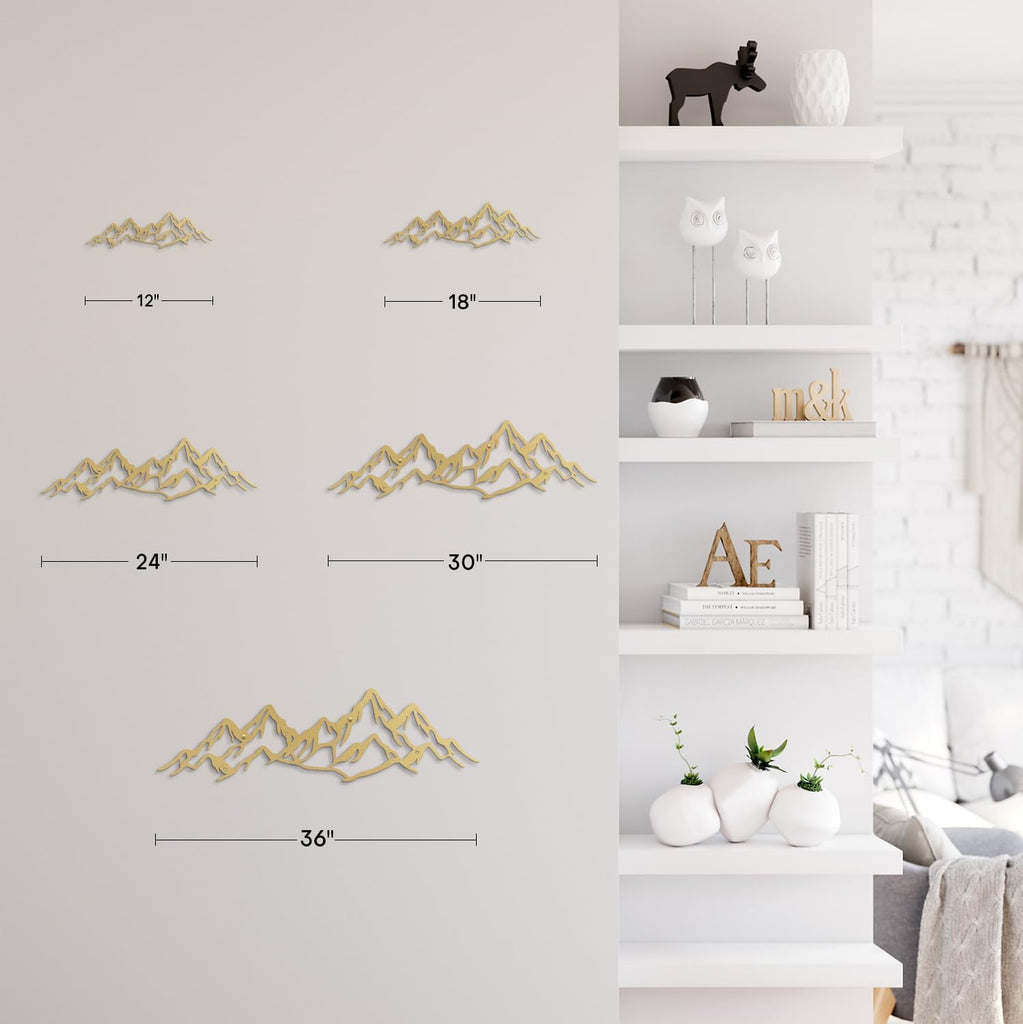 Metal Wall Art Decor Dynamic Mountain Peaks Modern Abstract Wall Sculpture Hangings Home Decoration - 12" Gold