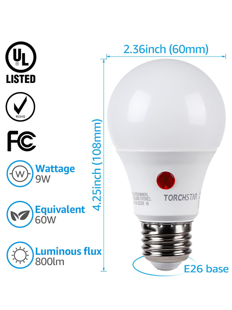 4-Pack Dusk to Dawn LED Light Bulb Outdoor, A19, 5000K