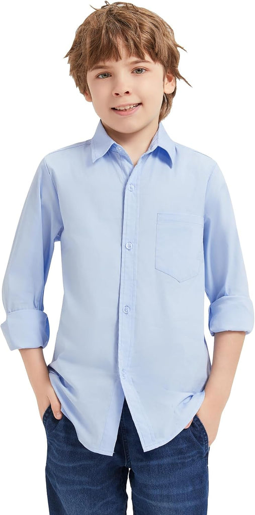 Boys' Long Sleeve Button Down Toddler Dress Shirt Oxford Uniform Shirt