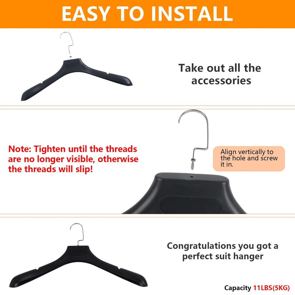 Suit Hangers for Men 15 Pack, Extra Wide Suit Hanger Non Slip Width 17.7", Thick Plastic Coat Hangers Black with
