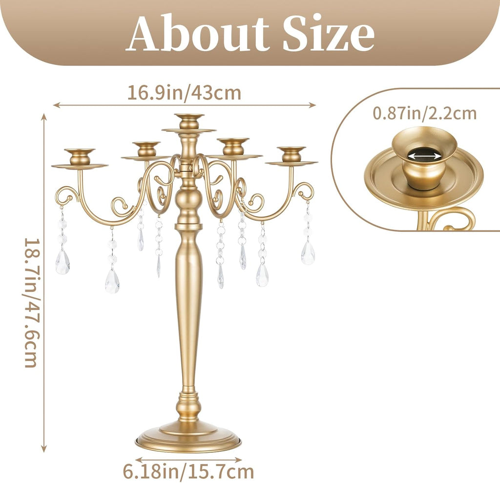 Wedding Candelabra Table Centerpiece: 5 Arm Candelabras for Candlesticks - Gold Candle Holder Set of 2nt