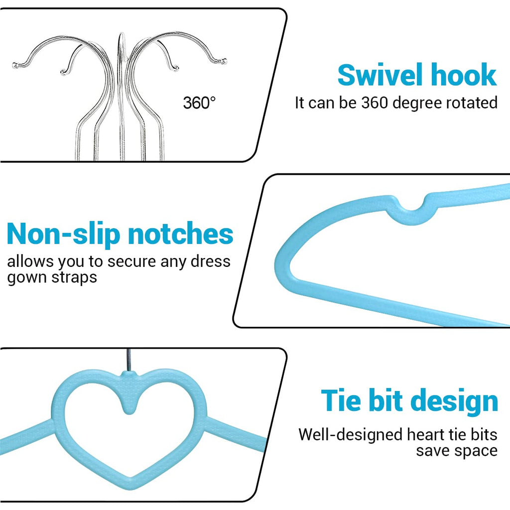 Plastic Hangers 20 Pack, Blue Shirt Hangers Ultra Thin Space Saving with 360 Degree Swivel Hook, Strong & Durable