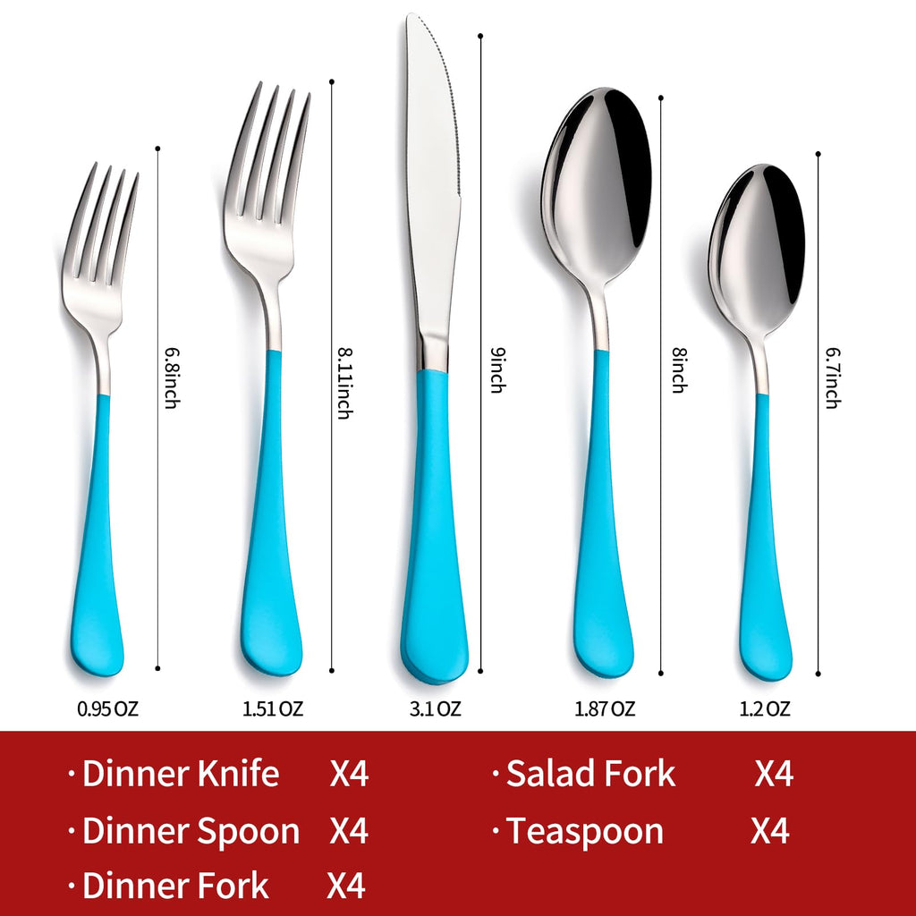 20-Piece Blue Silverware Set 18/0 Stainless Steel Flatware Blue Handle Cutlery Set Service for 4 Dinner Knives Forks