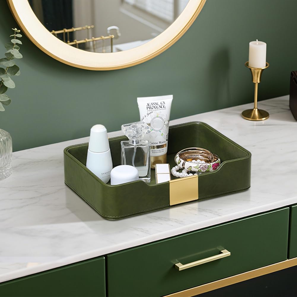 PU Leather Valet Tray, Nightstand Organizer, Catchall Tray, Green
