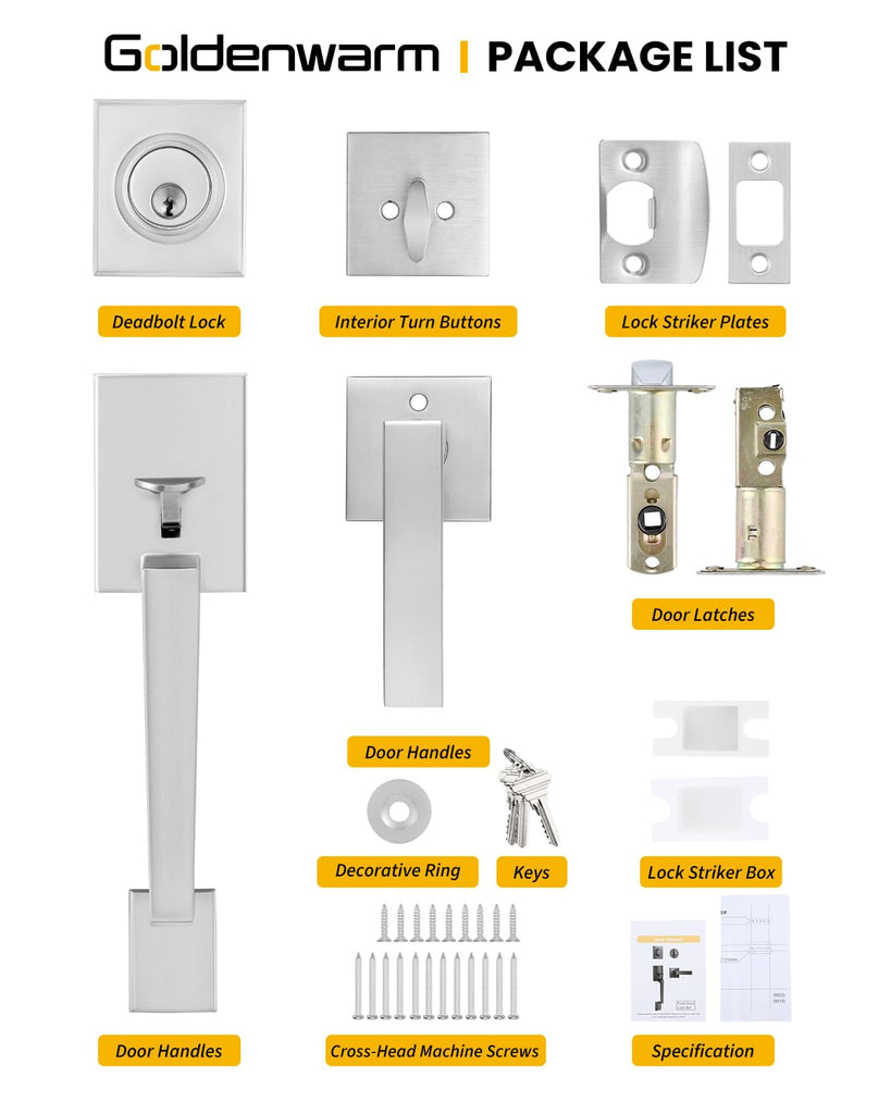 Front Door Lock Set, Brushed Nickel Front Door Handles and Locks