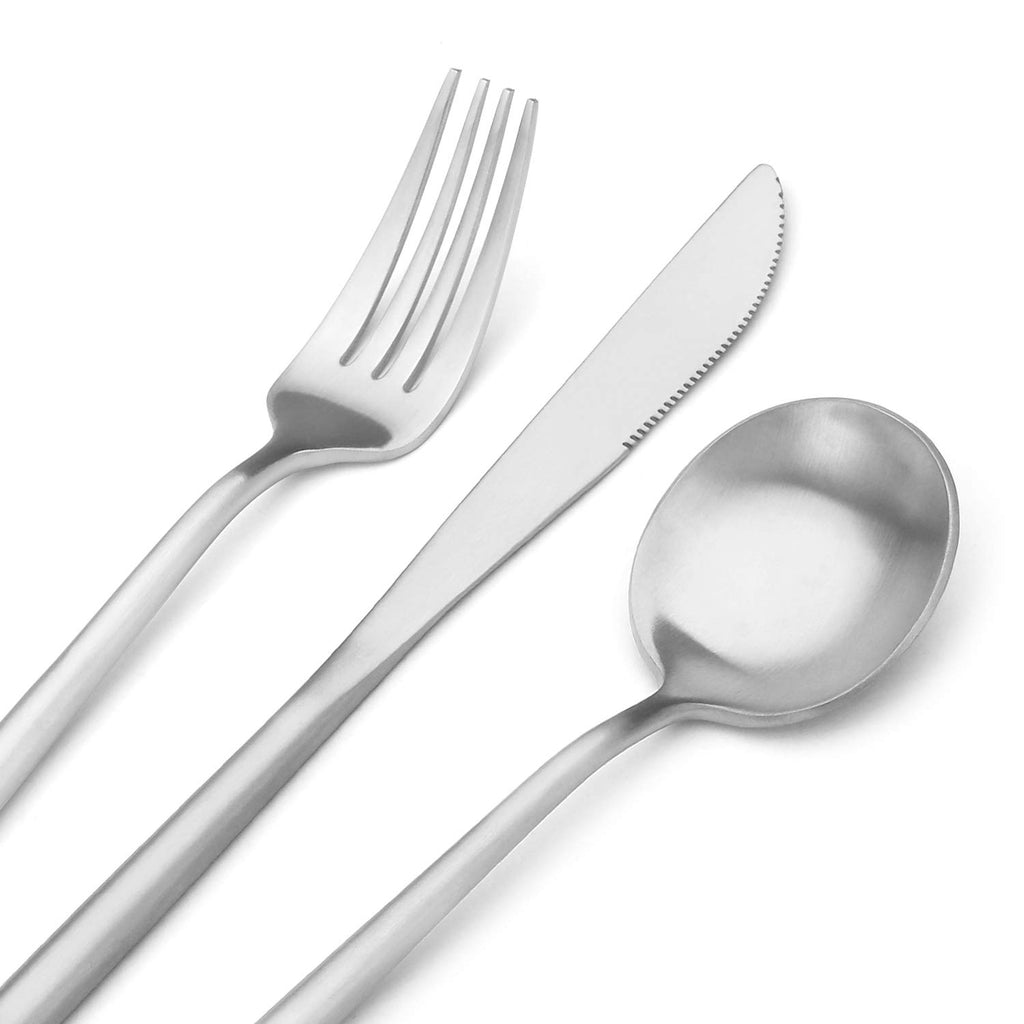 Matte Silver Silverware Set, Stainless Steel Satin Finish, Flatware Cutlery Set for 4, 20-Piece Spoons and Forks