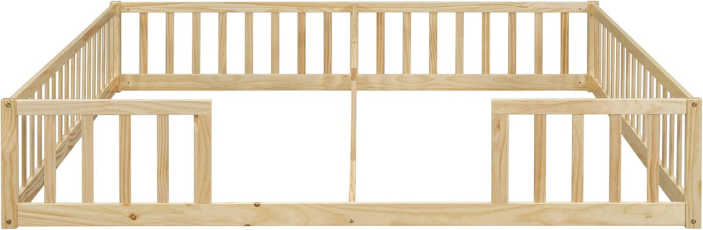 Double Floor Bed with Fence for Kid, Natural