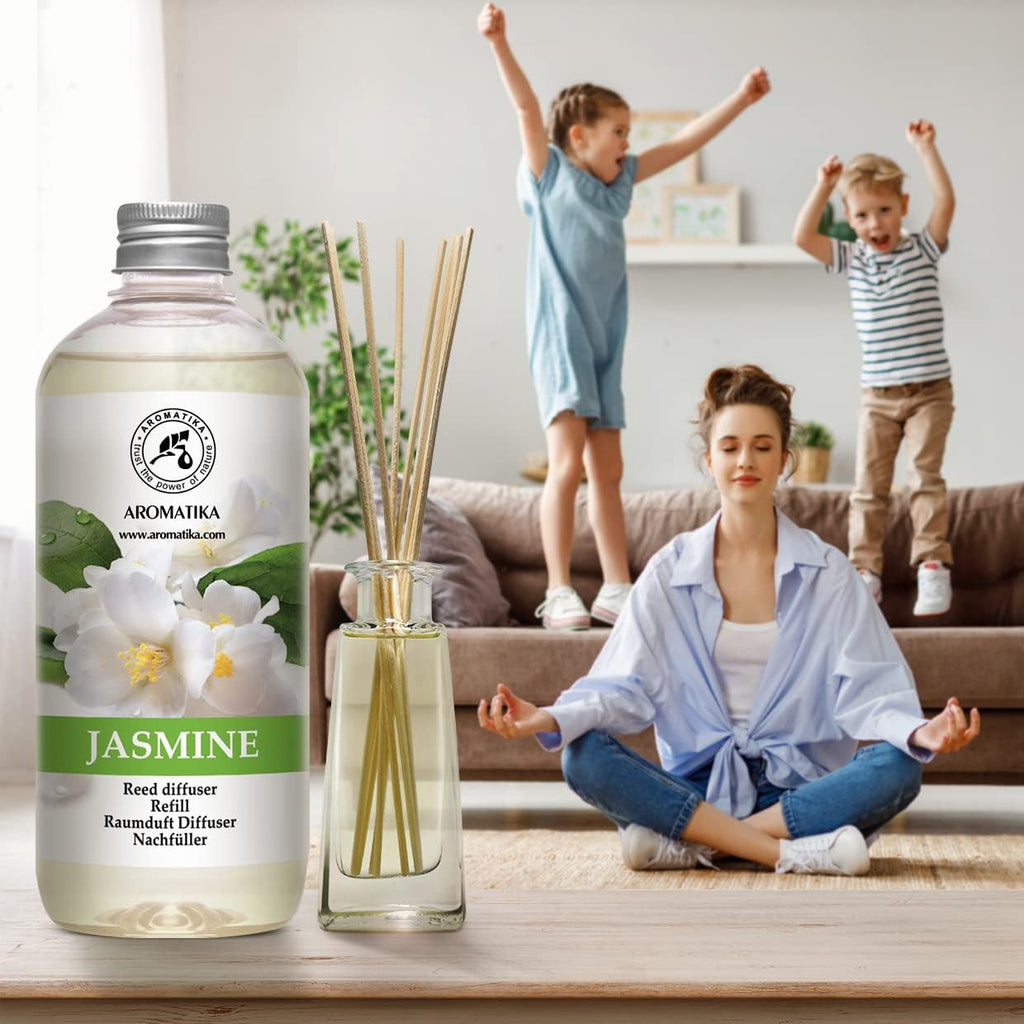 Jasmine Reed Diffuser Refill w/Natural Essential Jasmine Oil 17 Fl Oz - Fresh & Long Lasting Fragrance - Scented Reed - Set of 169