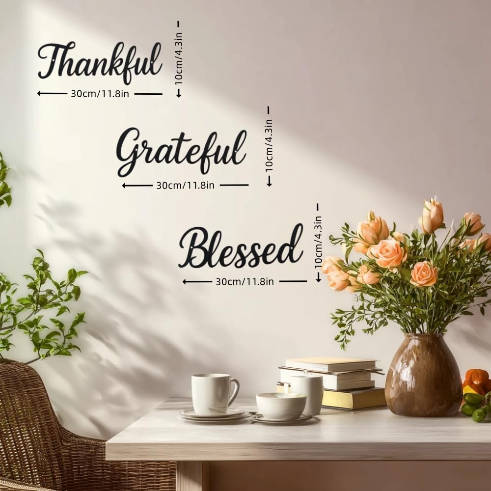 Thankful Grateful Blessed Wall Decor, Christian Wall Art 3Pcs