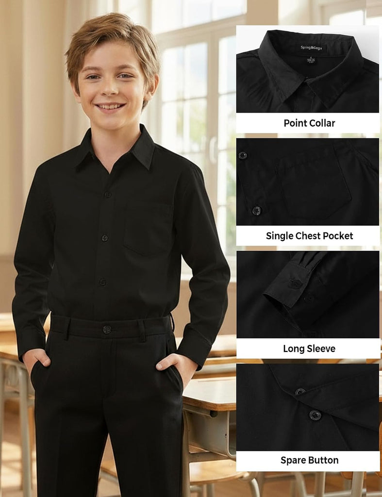 Boys Long Sleeve Stretch Button Down Dress Shirt, Regular/Husky