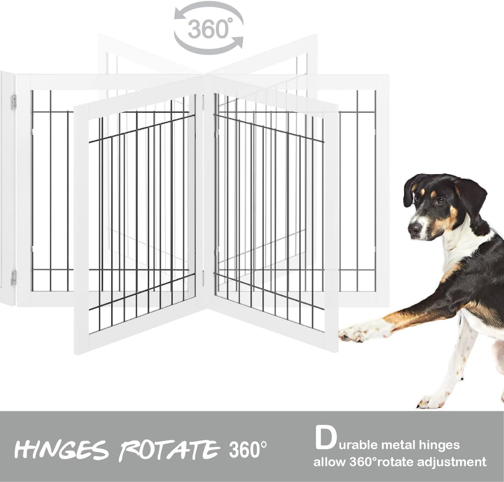 Dog Gate Indoor with Door, Freestanding, Foldable, 144" Wide, 30" H