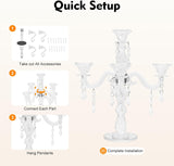 5-Candle Crystal Candelabra, 14 Inch Tall 5 Arms Candle Holder Glass, Wedding Taper Candlestick Holder