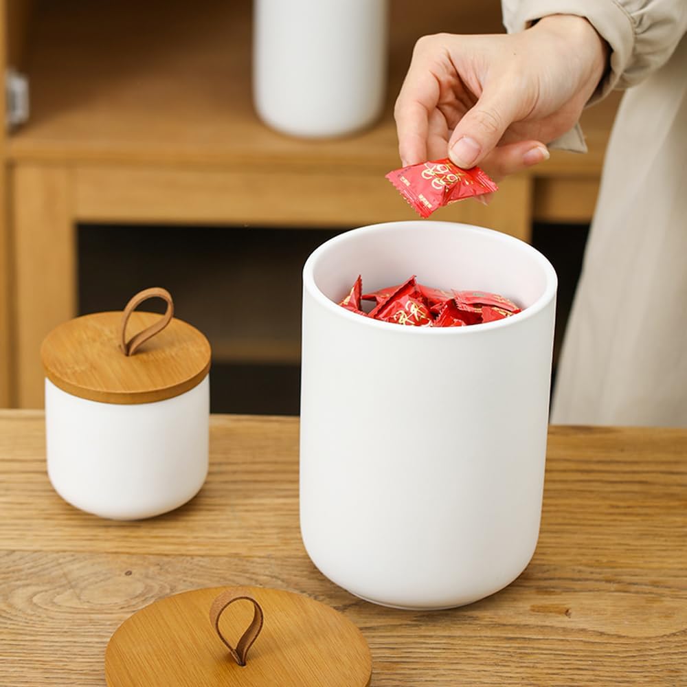 Kitchen Canister Set for Countertop, 9/28/45 oz Ceramic Food Storage Containers with Airtight Wood Lids - Set of 3