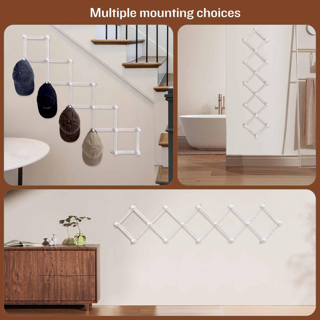 Rustic Wall Mounted Coat Rack with Space Saving Accordion Design, Expandable Wall Mount Coat Rack with 16 Wood Hooks