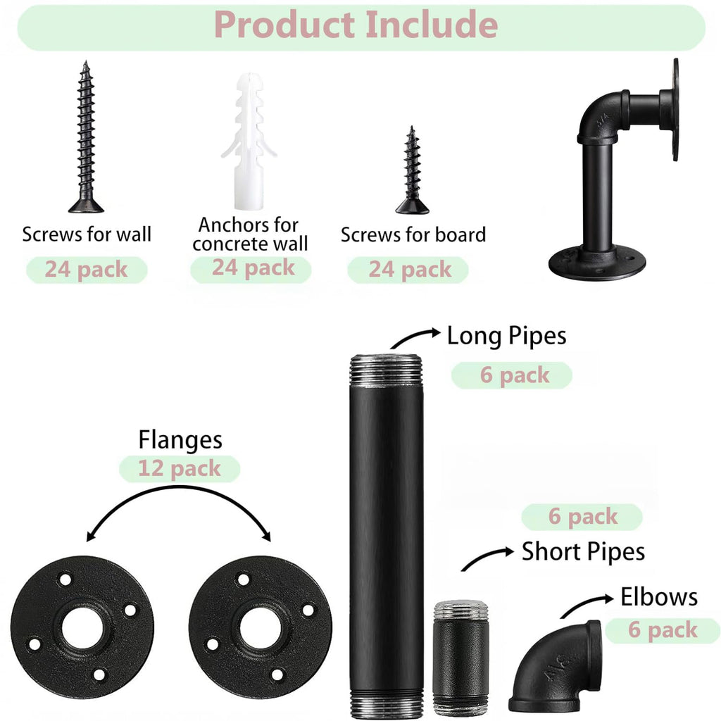 Industrial L Pipe Shelf Brackets for 6-12 in Depth Wood,5.5In 6 Pack