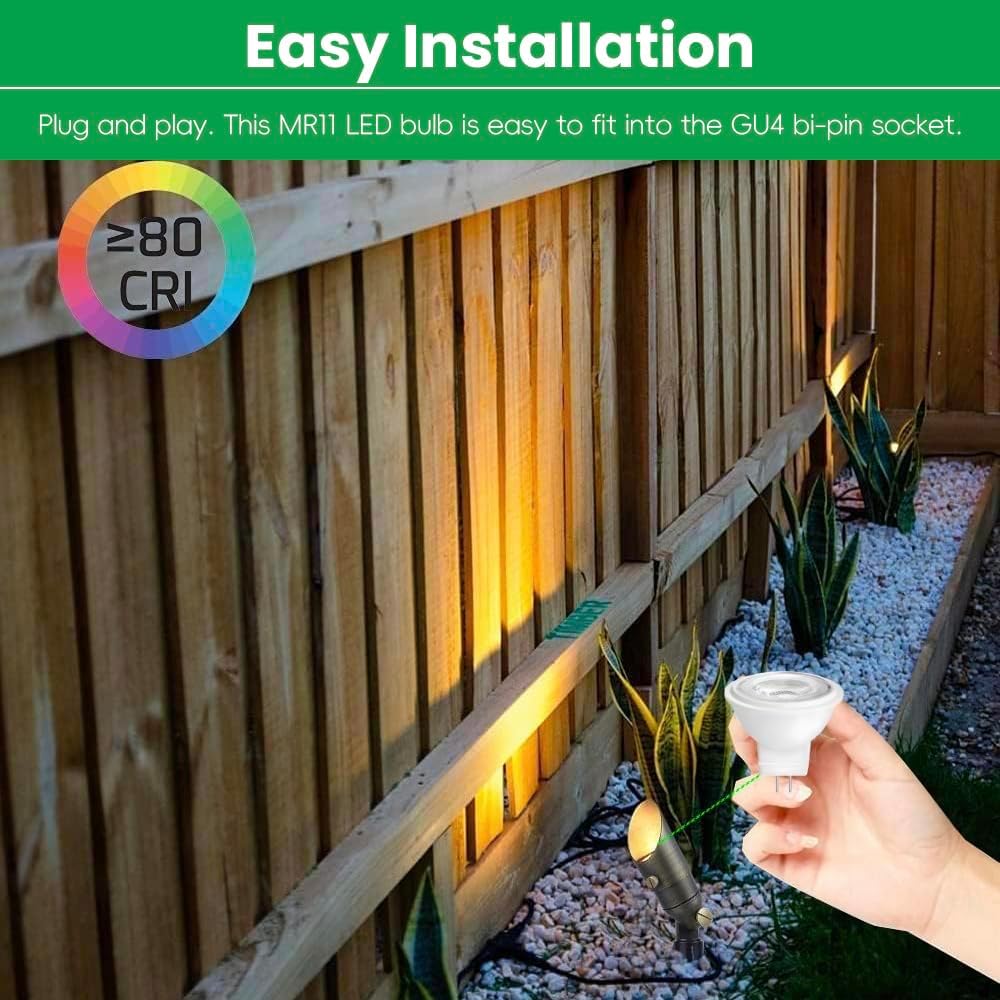MR11 Gu4.0 Bi-pin LED Light Bulb 3W 12VAC/DC Low Voltage LED Spotlights Warm White 2700K-3000K for Outdoor Landscape