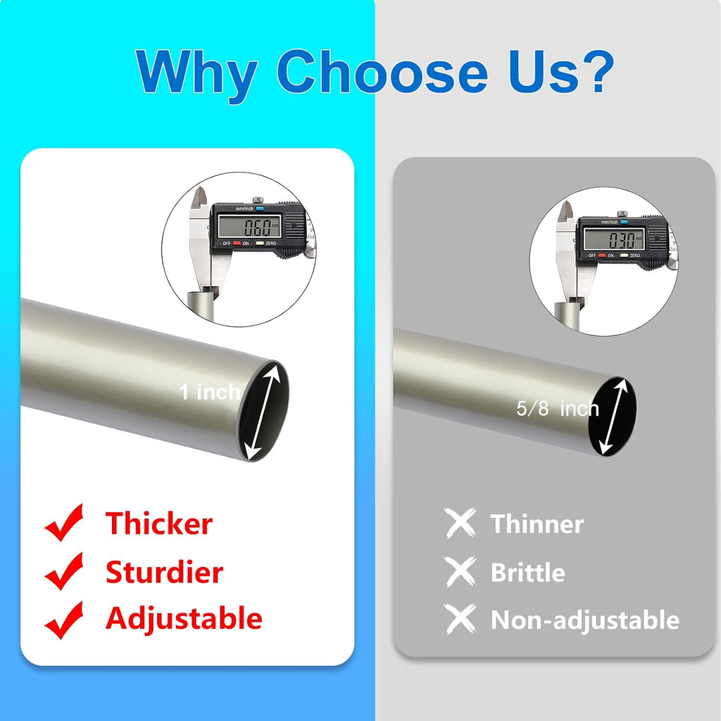 Curtain Rods for Windows 16 to 88 Inches Adjustable Length 1 Inch Diameter Window Curtain Rod with Aluminium End Cap