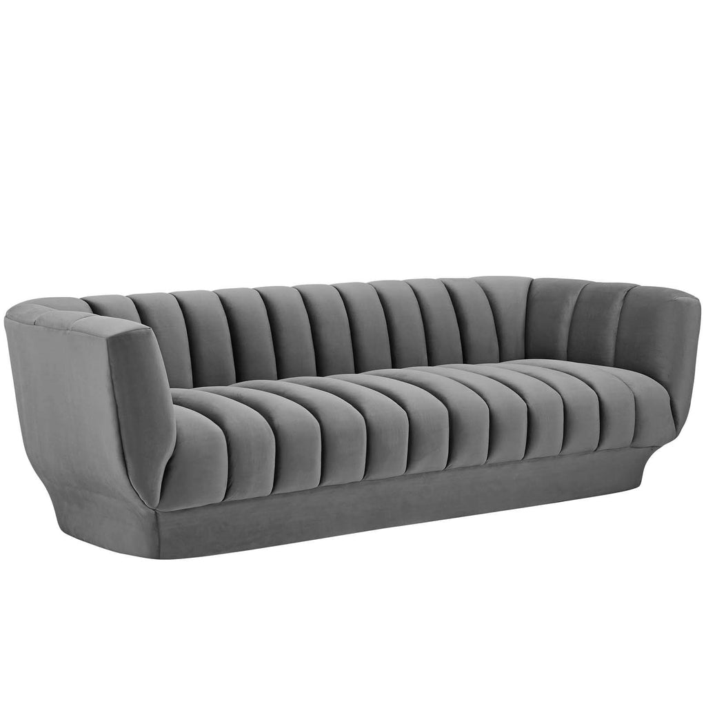 Sofa Entertain Vertical Channel Tufted Performance Couch in Gray