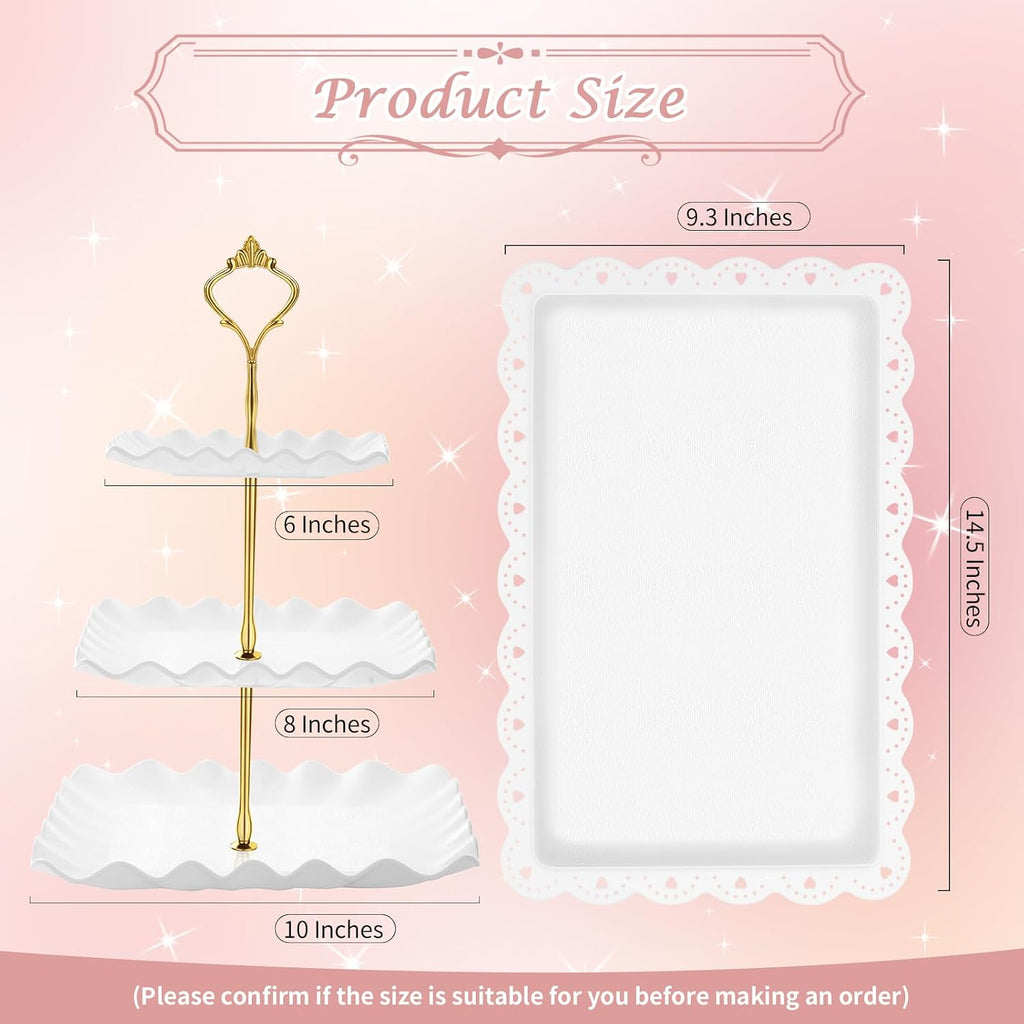 Dessert Table Display Set- 3 Tier Cupcake Stand & Serving Tray - Set of 5