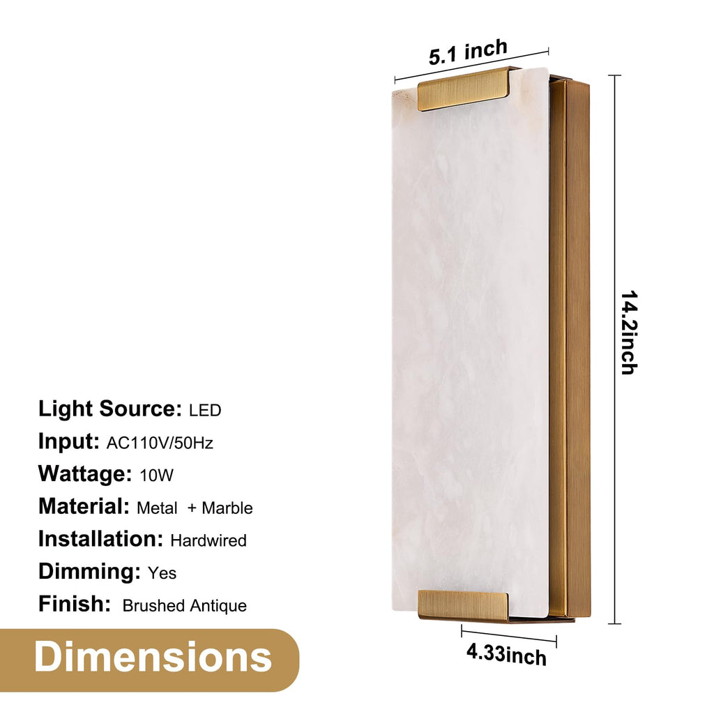 14.2in Alabaster Wall Sconces, Large Natural Marble Wall Sconces Set of Two, LED Modern Wall Lamp, Stairs, Living