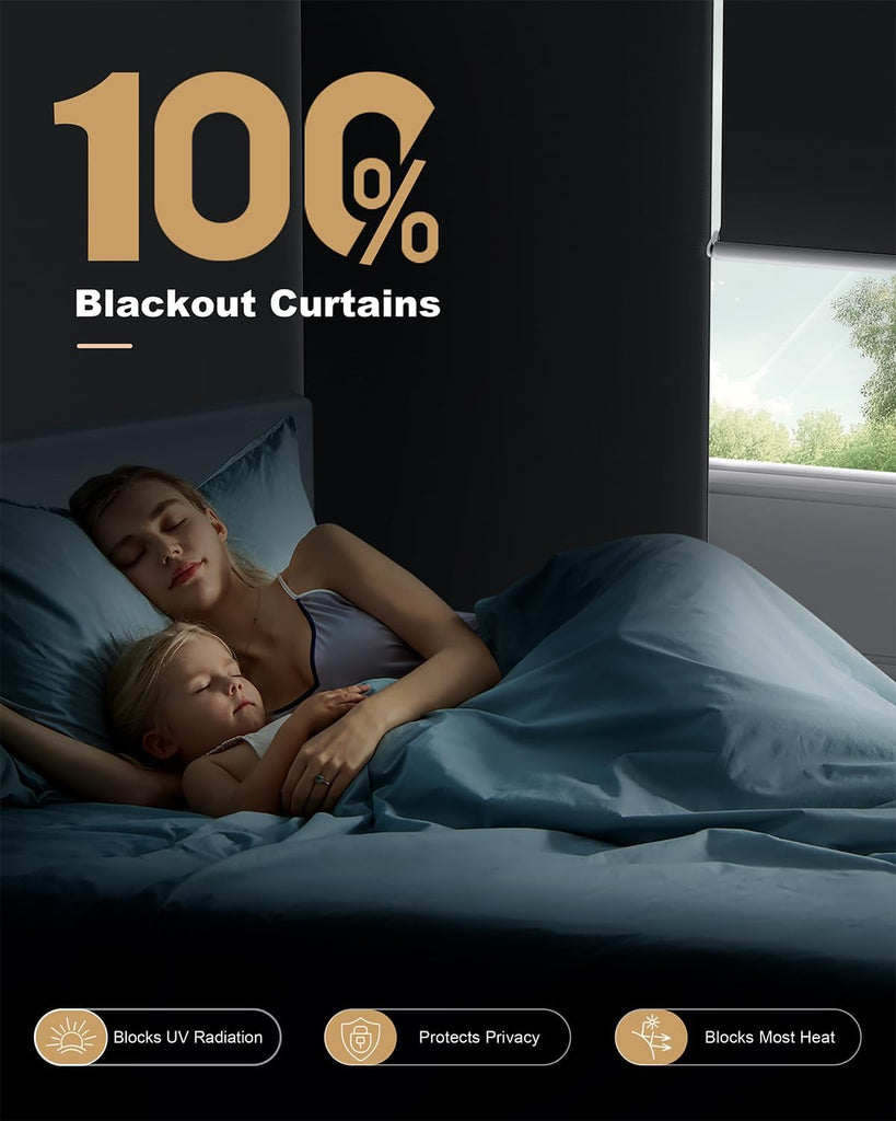 100% Blackout Roller Shades, Cordless No Tools No Drill Blinds for Indoor Windows, Thermal Insulation UV Protection
