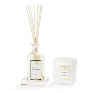 Lucite Home Ambiance Gift Set - Luxury Scented Candle (9 oz), Reed Diffuser (8.4 fl oz) & Lucite Tray - Home Decor