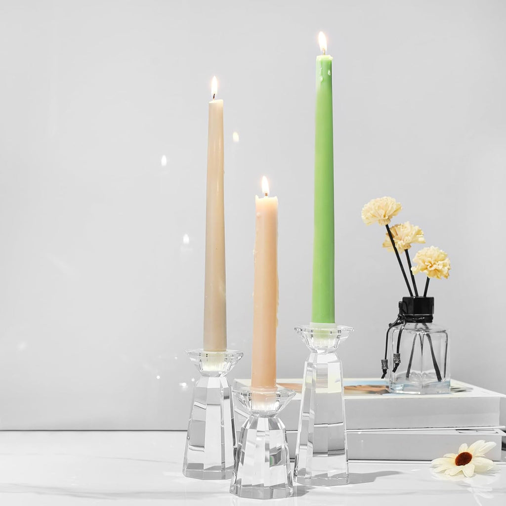 Crystal Tapered Candle Holders Crystal Candlestick Home Tabletop Decorations Pack of 3, Comes with Gifted Box