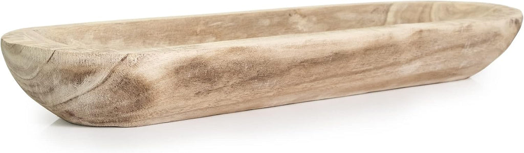 Paulownia Wood Decorative Dough Bowl for Centerpiece Display, Potpourri & Catch All (Long Oval Bowl)