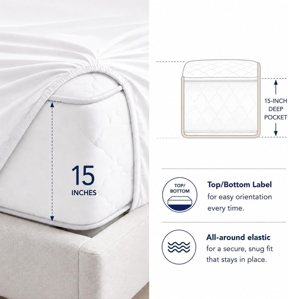 100% Egyptian Cotton Sheets King Sheets Set with Fully Elasticated 15" Deep Fitted Sheet & Pillowcase Sets, 800TC