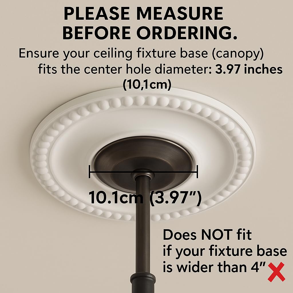 12 Inch OD x 4inch ID White Ceiling Medallion Plate - PU Plastic Decorative Cover for Fan, Light Fixtures, Chandelier