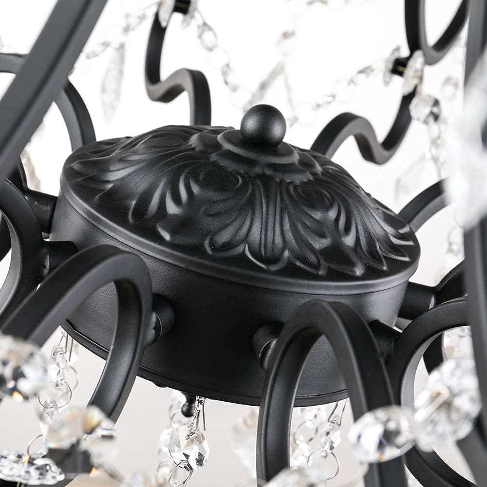 10 Lights Crystal Chandelier, Modern Candle Pendant Light, K9 Raindrop Hanging Lighting Fixture, Adjustable Chain for Living Room, Bedroom, Dining Room, Kitchen Island, Black A109-B07Z9ZCDDZ