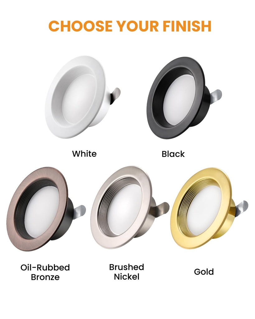 Premium Metal 4-Inch Retrofit LED Recessed Lighting - 2700K-6000K Selectable, 9W 800LM Dimmable E26 Base LED