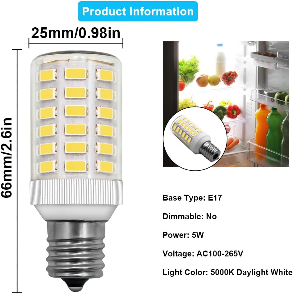 Frigidaire Freezer Light Bulb Replacement E17 Intermediate Base Compatible with Kenmore Refrigerator Replace