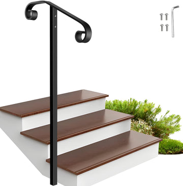 In-Ground Single Post Handrail, 58"H Steel Handrail for Outdoor Steps