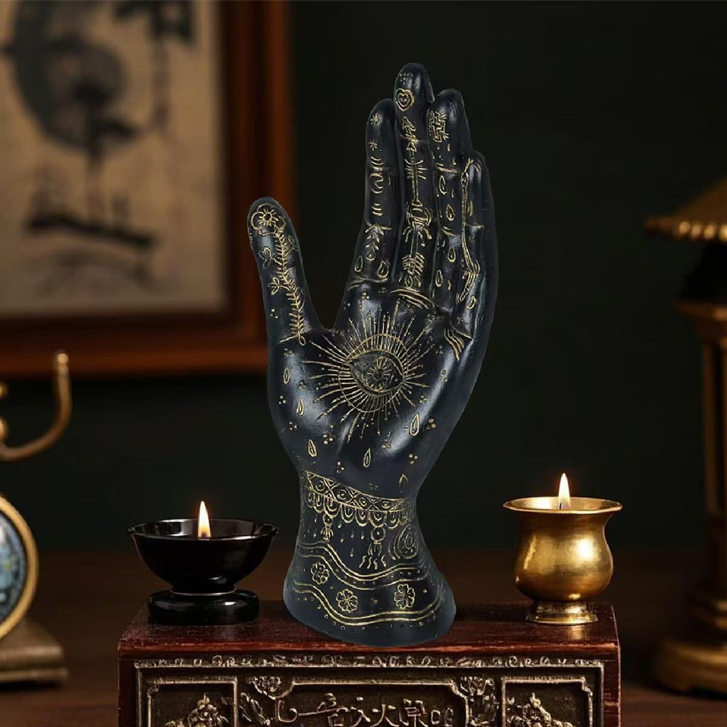 Palmistry Hand Resin Statue Telling Palm Reading, Ancient Mystical Palm with Lines and Symbols Sculpture for Palm