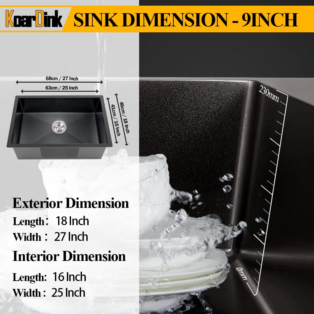 Black 27x18In Undermount, Stainless Steel, Single Bowl