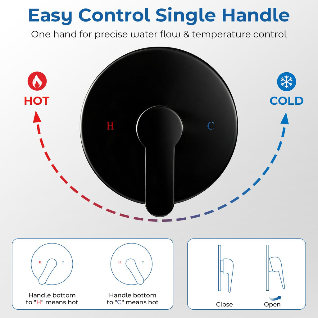 Shower Faucet Set, 8-Inch Round Rain Head with Valve, Matte Black
