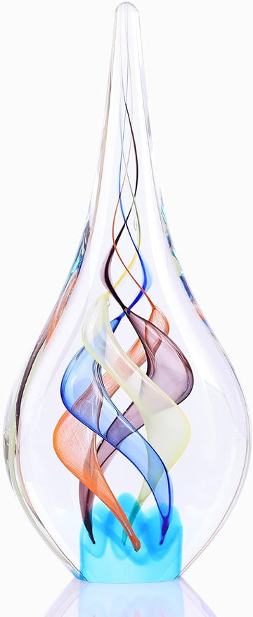 Blown glass sculpture, multi-color transparent glass art teardrop statue, unique ocean theme decoration, bookshelf - Set of 2