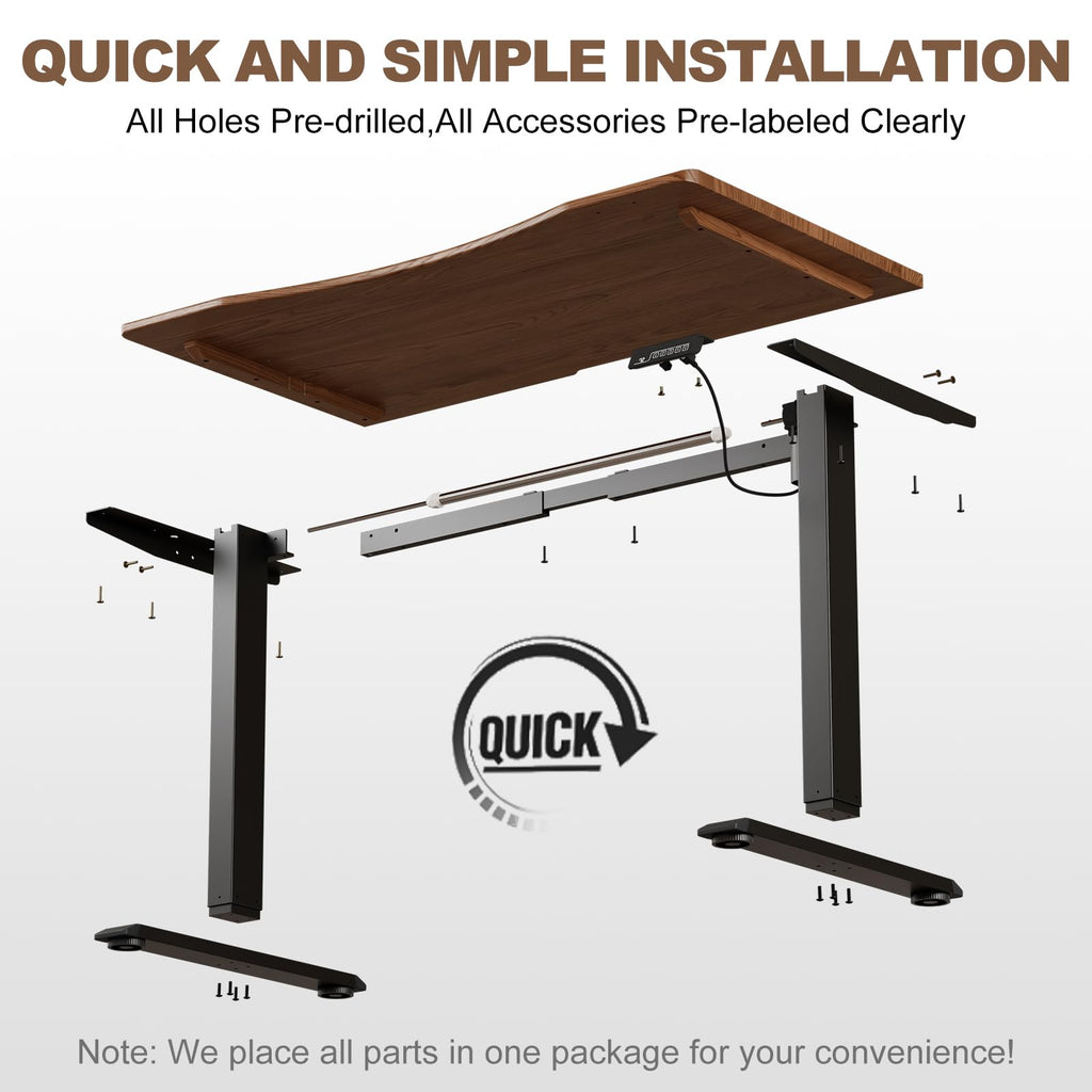 Solid Wood Electric Standing Desk, 47.2"x23.6" Walnut Standing Desk
