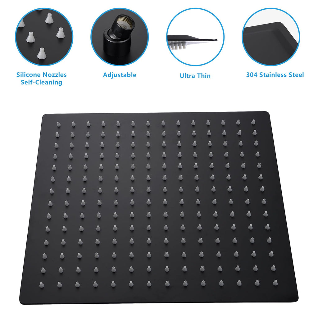 Rain Shower Heads High Pressure, Rainfall Showerhead Fixed Mount, 16 Inch Large Square High Flow Shower Head (Matte