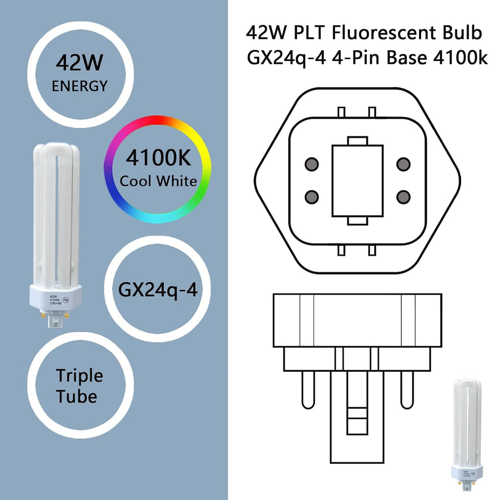 841,42 Watt 4100K Triple Tube,4 Pin GX24Q-4 Base,PLT-C42W/41