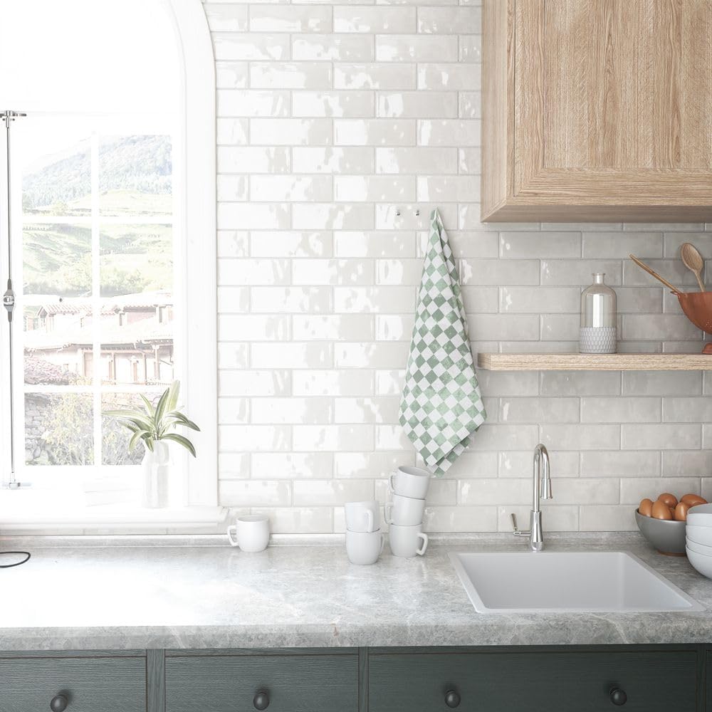 HTC385 White 3x8 Glossy Ceramic Wall Tile - Spanish Subway Tile Backsplash Bathroom - 27 per Box - Covers 4.5 Sqft