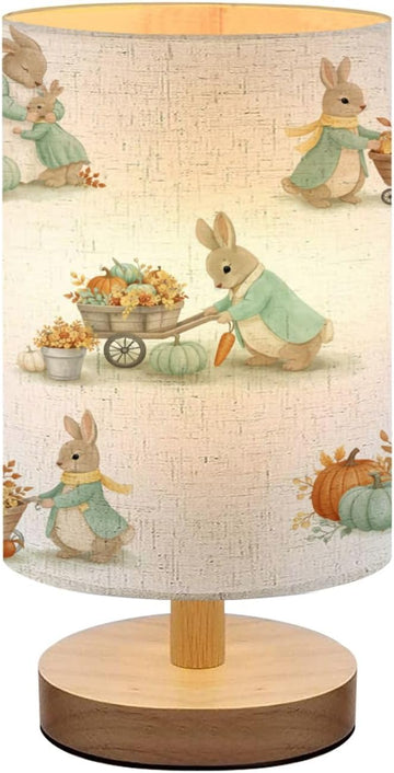 Bedside Lamp, seamless pattern childrens illustrations rabbit autumn pattern nursery Small Lamp, Linen Lampshade