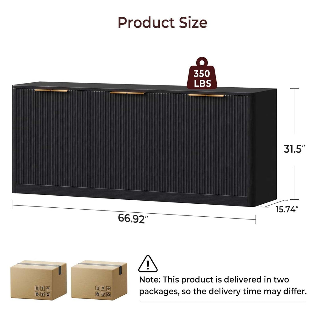 67" Black Fluted TV Stand for TVs up to 75"