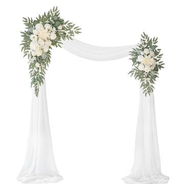 Artificial Wedding Arch Flowers Kit(Pack of 3), 2Pcs Artificial Flower Arch Decor, 1Pcs Sheer Drape for Wedding